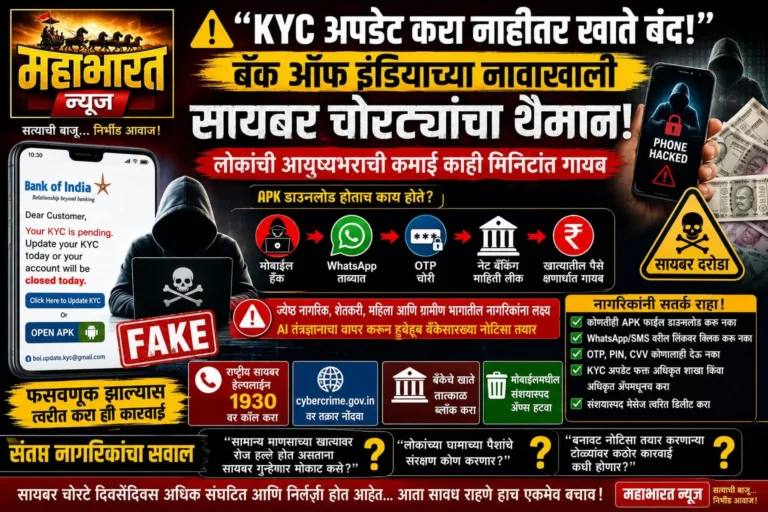 ⚠️ “KYC अपडेट नाही तर खाते बंद!” — बँक ऑफ इंडियाच्या नावाखाली सायबर चोरट्यांचा धुमाकूळ